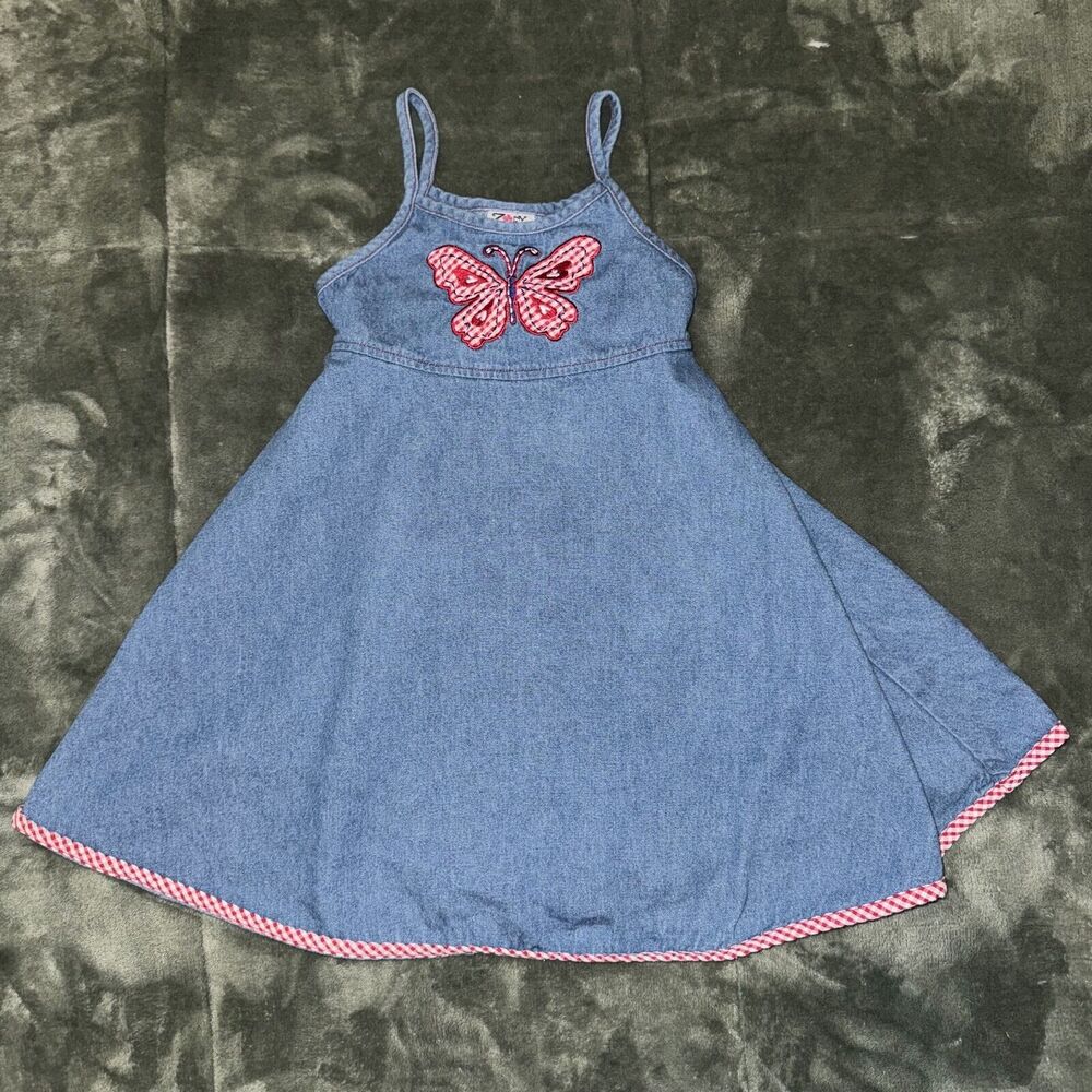 Y2K‎ Kids Zoey Girl Fit & Flare Dress Girls 6 Blue 100% Cotton Butterfly Patch